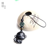 小猴手机坠手机链天然黑曜石猴子挂件挂坠生肖水晶猴手机吊坠饰品