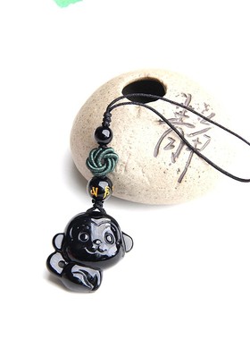 天然黑曜石猴子挂件挂坠