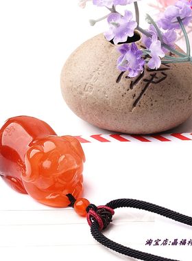 天然生肖项链挂件红色小猪吊坠