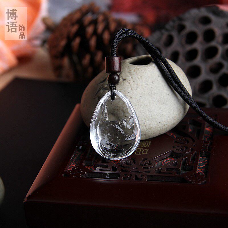 精雕天然白水晶老鼠挂件鼠项链 生肖水晶鼠吊坠鼠挂坠 一物一图
