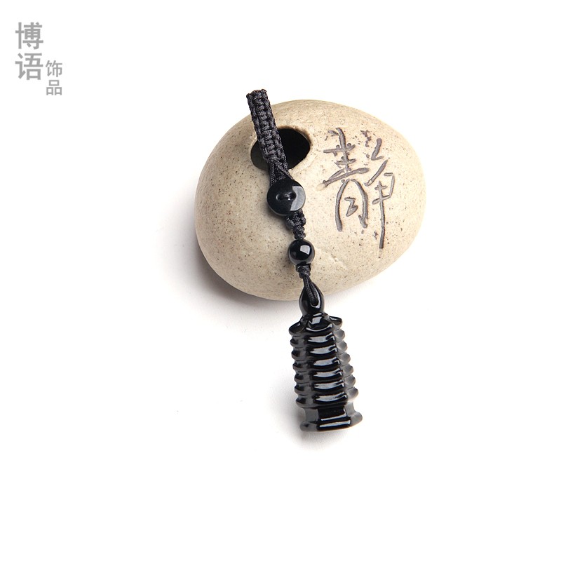 天然黑曜石7层塔书包挂件