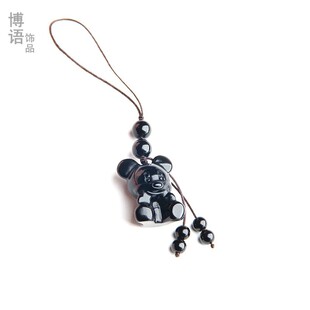 天然黑曜石米老鼠手机挂件可爱款手机链挂坠男女款时尚小老鼠吊坠