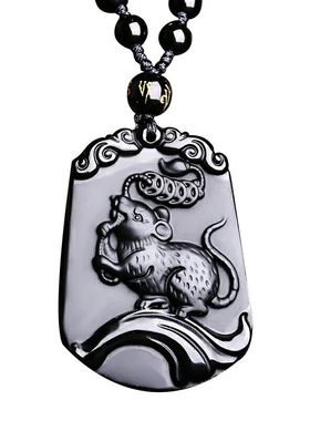 天然黑曜石龙蛇马羊猴鸡狗吊坠