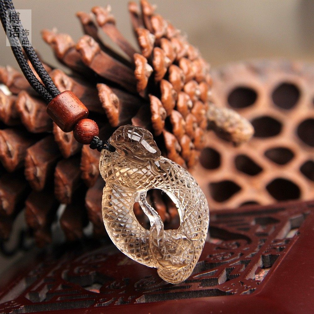 博语天然茶水晶蛇吊坠蛇挂坠