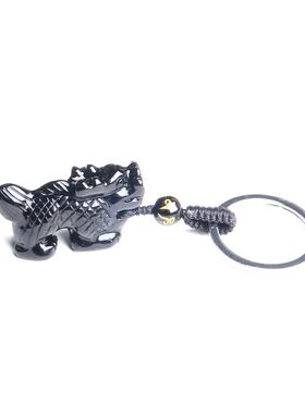 天然黑曜石龙吊坠水晶龙挂件生肖