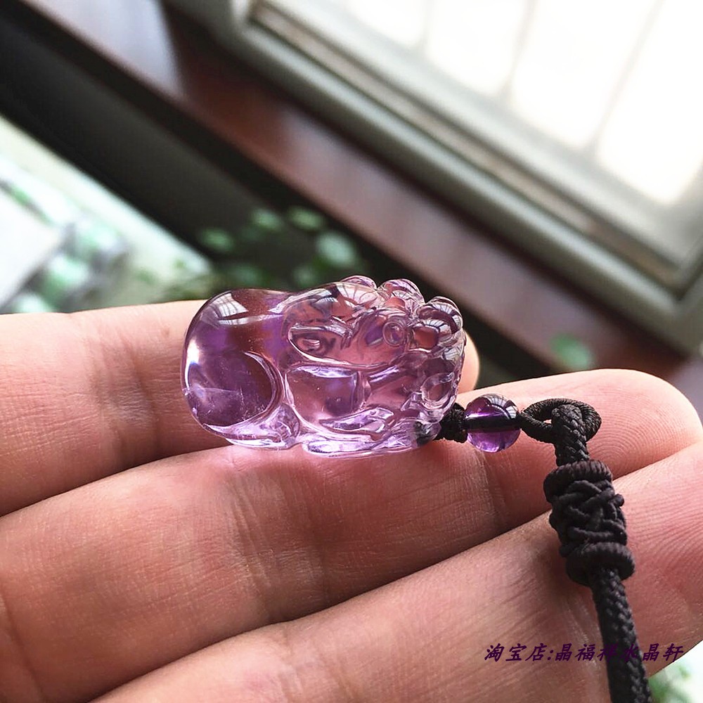 天然紫水晶貔貅吊坠挂件 水晶貔貅项链项坠 水晶男女吊坠自然拍摄