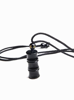 博语天然黑曜石竹子挂坠挂件