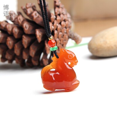 天然红玛瑙生肖马挂件项链