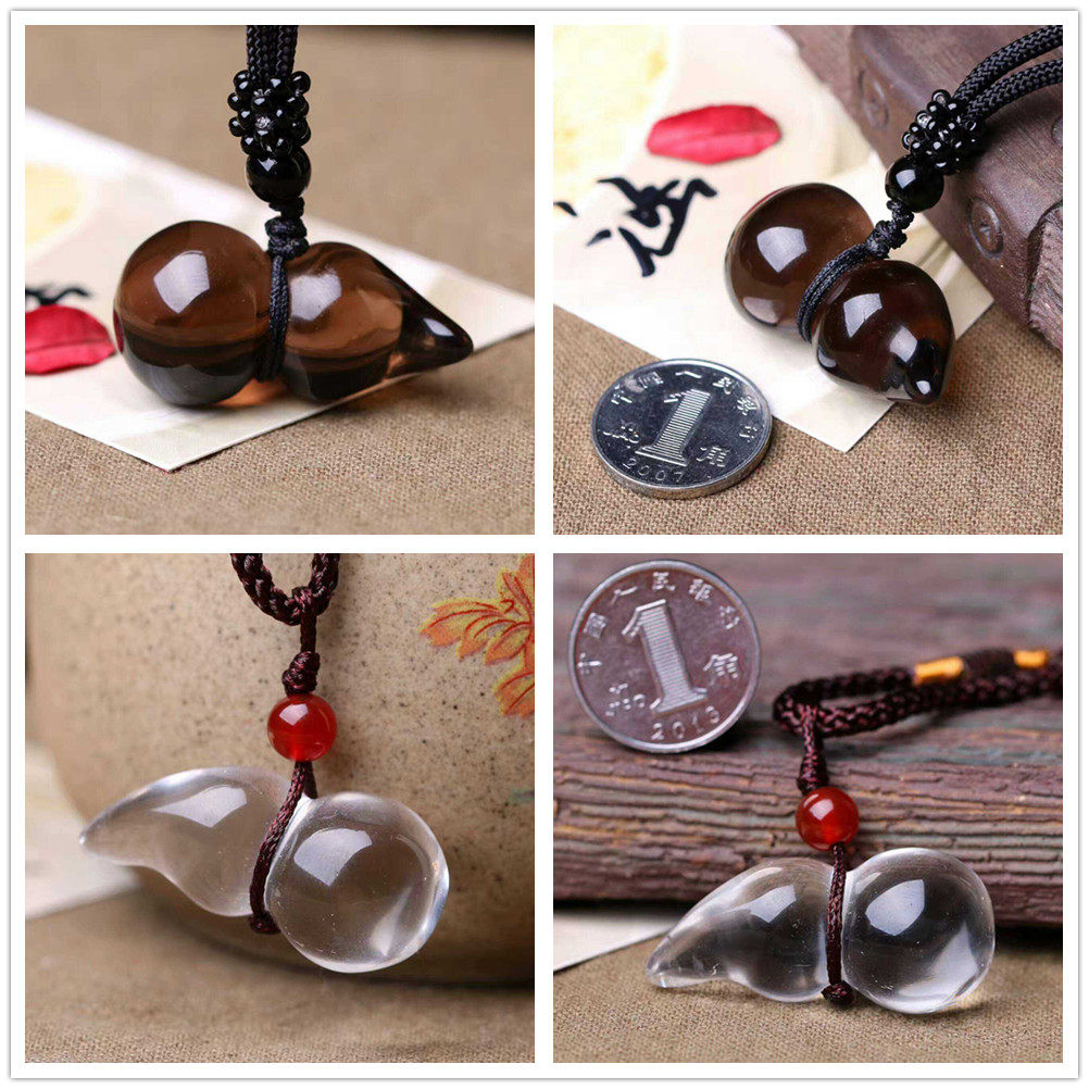 天然茶水晶葫芦吊坠葫芦福禄平安挂坠白水晶小葫芦情侣转运吊坠