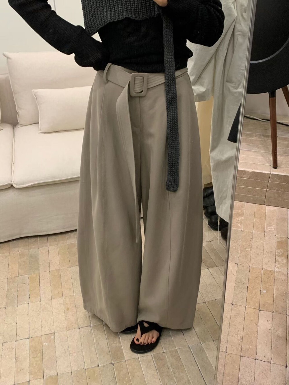 2025冬Limoen里墨恩抓绒质感气球裤休闲裤(配腰带)阔腿裤c9626-1