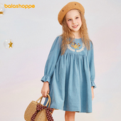 森女系复古长袖 女童纯棉内衬灯芯绒连衣裙2024秋装 新款 中大童裙子