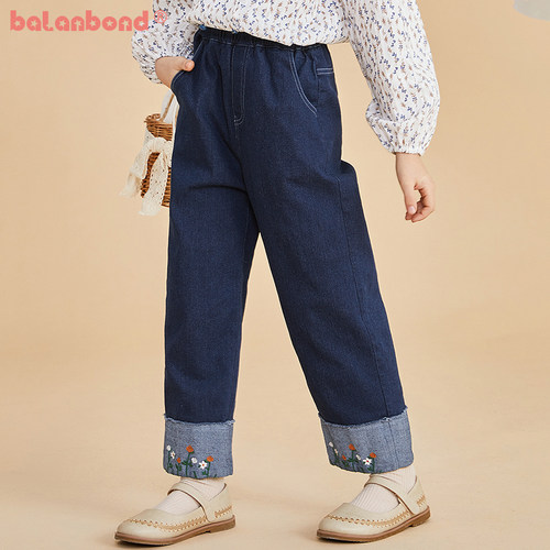 纯棉牛仔裤绣花女童阔腿裤