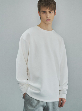 OAU小领口美式重磅长袖t恤男260g纯棉国潮宽松纯白色卫衣春秋打底