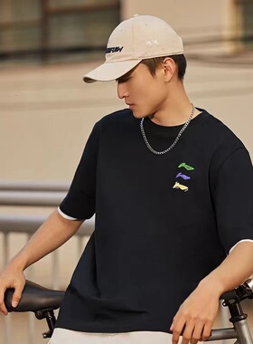 李宁韦德反伍男款潮流多彩纯色短袖T恤圆领常规宽松款文化衫