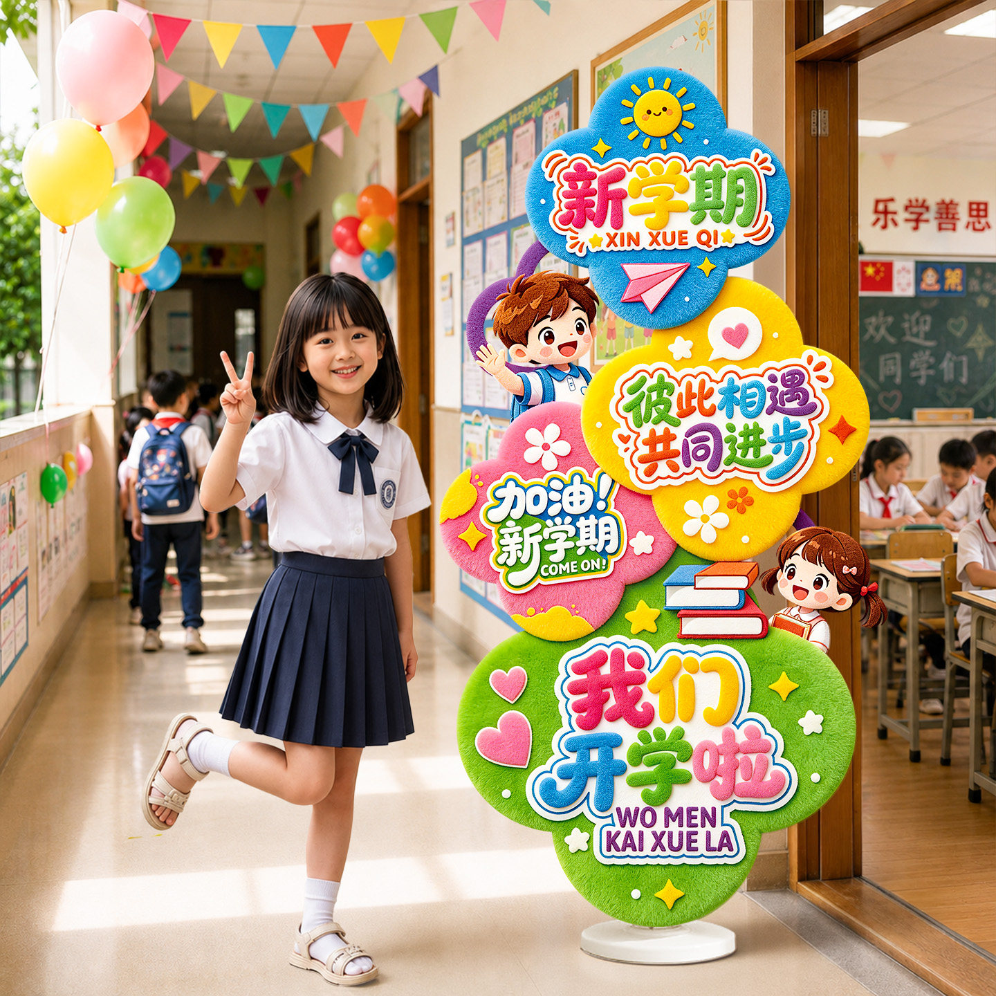 开学场景布置kt板路引牌拍照道具图片