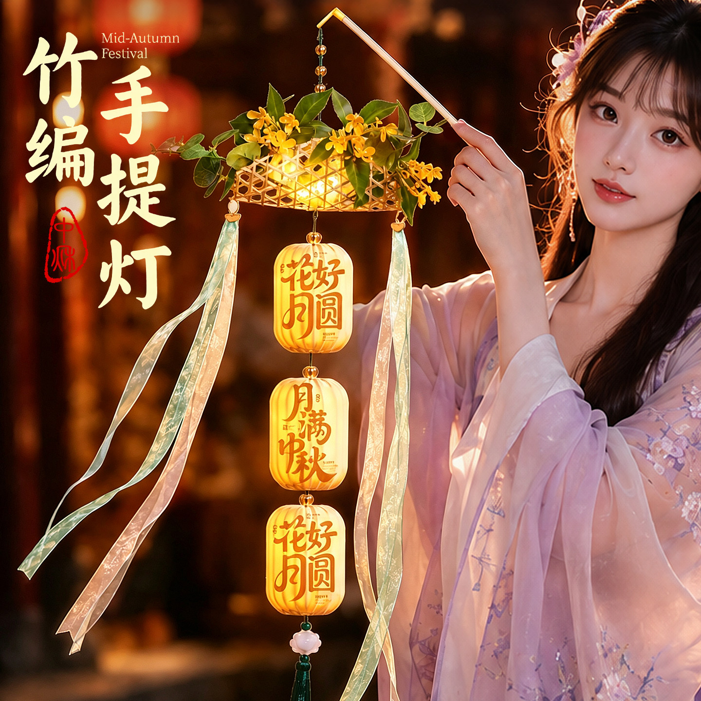 2026新款中秋节竹编灯笼古风宫灯图片