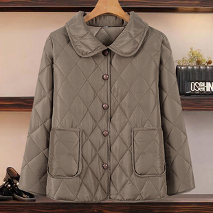 秋冬装新款羽绒棉棉衣冬季丝绵翻领轻薄棉袄中老年大码宽松外套女