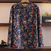 打底衫 印花民族风长袖 大码 女装 女T恤 春装 中老年洋气妈妈衬衫 新款