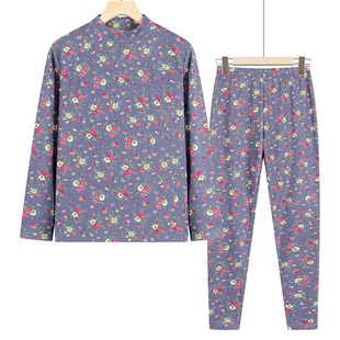 秋冬装新款印花德绒打底衫T恤秋衣秋裤中老年老太太百搭保暖套装