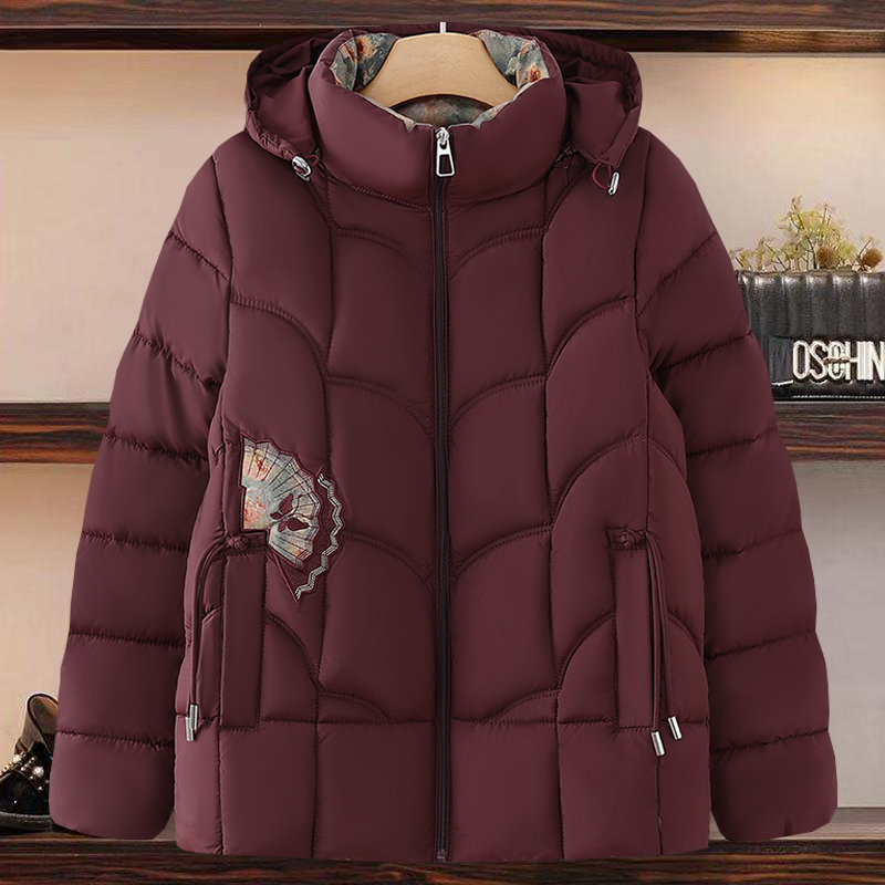 中老年刺绣带帽加厚棉衣妈妈冬装