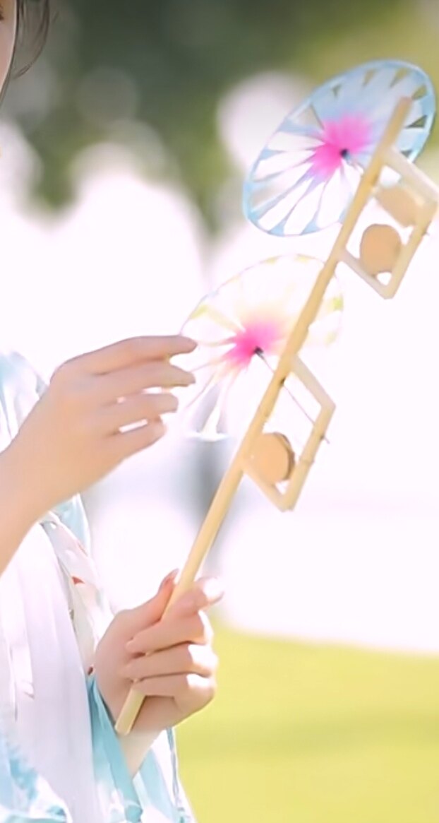 原创国风超仙两轮两鼓老北京传统手工风车复古古风传统民俗玩具