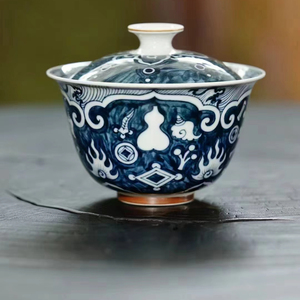 青花多宝盖碗功夫茶具三才泡茶碗