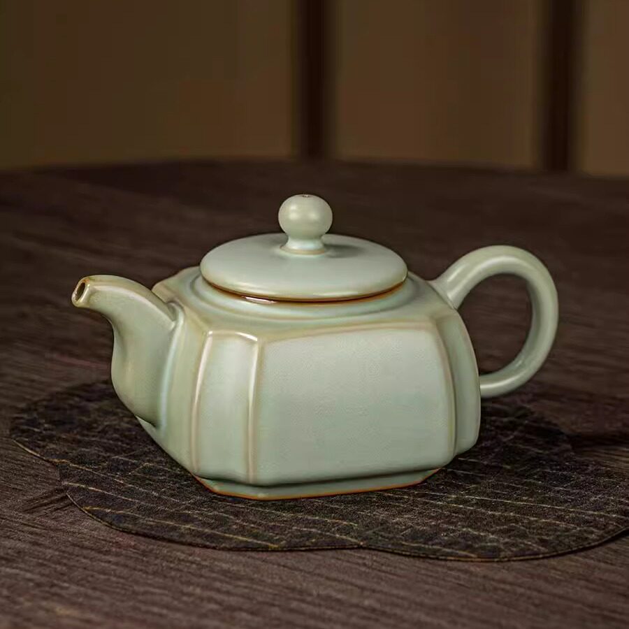 汝窑四方壶泡茶壶单壶280ml大容量开片可养手工仿宋汝瓷功夫茶壶