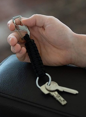 德国TROIKA黑色编织绳钥匙扣 户外8字形不锈钢登山扣男生日礼物