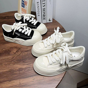 平底春秋休闲运动板鞋 小白鞋 厚底休闲百搭帆布鞋 2024新款 潮 女春季