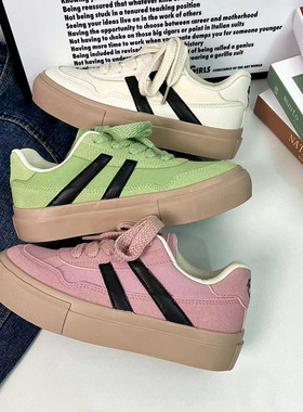 绿色帆布鞋女2023秋季新款ins潮低帮学生鞋子女休闲透气运动板鞋