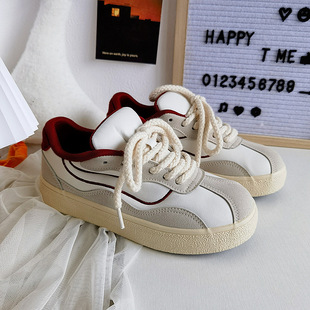 休闲鞋 女学生小白鞋 子 ins街拍复古学院风粉色软妹皮面帆布鞋 春季