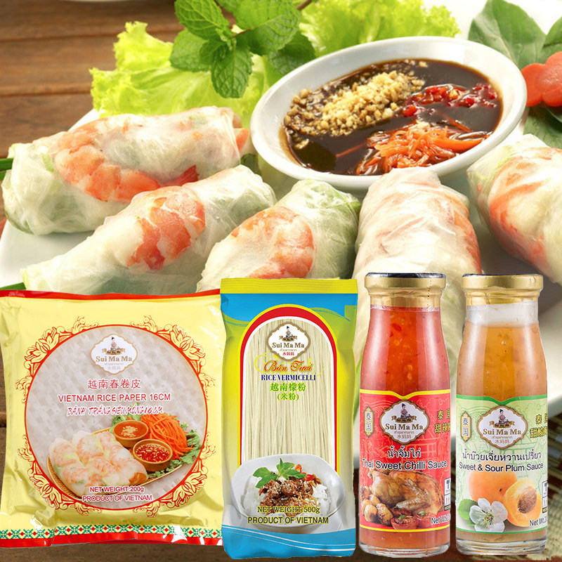 越南春卷食材套餐 春卷皮檬粉甜辣酱梅子酱生食春卷米粉蘸料组合