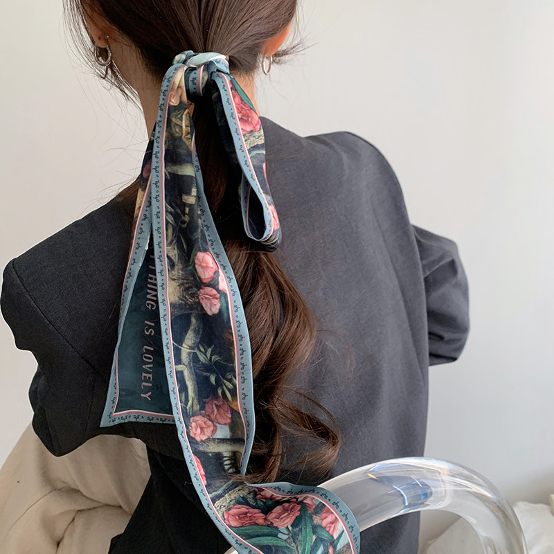 隐匿人间 艺术感小丝巾女长方形发带飘带绑包春夏仿真丝领巾韩版