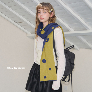 feytiy 古灵精怪の波点 时髦复古针织围巾女秋冬季保暖柔软围脖