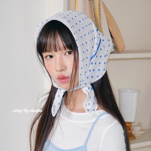 波点柔软小方巾丝巾女包头头巾