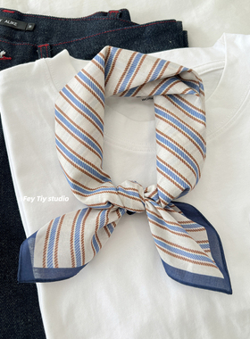 feytiy 棉麻条纹百搭小方巾 2025新款日系春夏秋包头头巾丝巾男女