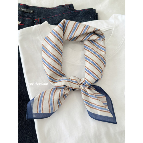 棉麻条纹百搭小方巾2026新款日系