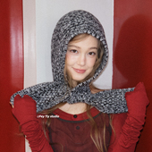 feytiy 百搭 秋冬保暖帽子围巾一体时尚 混色纱线 时髦复古拉法帽