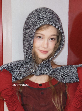 feytiy 混色纱线 时髦复古拉法帽 秋冬保暖帽子围巾一体时尚百搭