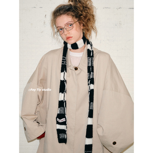 feytiy 秋冬复古时髦小长条围脖韩国ins条纹细窄围巾女 2026新款