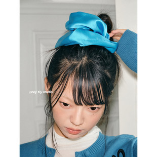 少女扎头发绳发饰 定制蓝缎面发圈大肠头绳简约法式 feytiy 芭蕾风