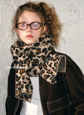 feytiy 时髦复古 豹纹围巾秋冬保暖百搭2025新款针织披肩围脖男女