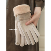 B囤款 礼品保暖可触屏骑车护手五指 舒适极简羊毛加绒手套女气质款