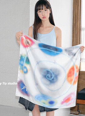 feytiy 原创 糖果宇宙方巾丝巾女辣妹音乐节搭配头巾春夏季领巾韩