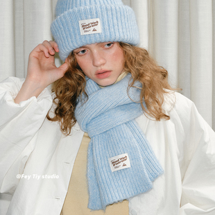 秋冬季 软糯亲肤加厚针织围巾女 保暖百搭围脖学生 baby蓝 feytiy