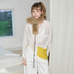 保暖毛领皮草围巾女腰带链 手工串珠编织秋冬季 feytiy 貉子毛围脖