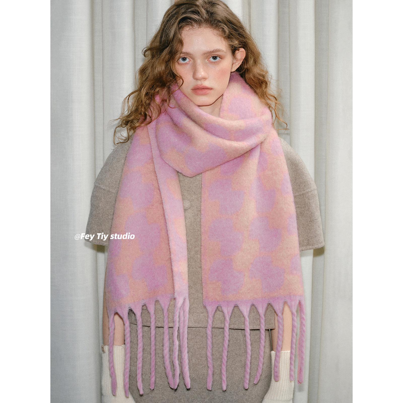 feytiy 定制显白芭乐粉 含羊毛千鸟格围巾秋冬保暖马海毛围脖披肩,服饰配件/皮带/帽子/围巾,围巾/丝巾/披肩,淘宝优惠券,粉丝福利购,淘宝优惠卷