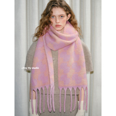 feytiy 定制显白芭乐粉 含羊毛千鸟格围巾秋冬保暖马海毛围脖披肩