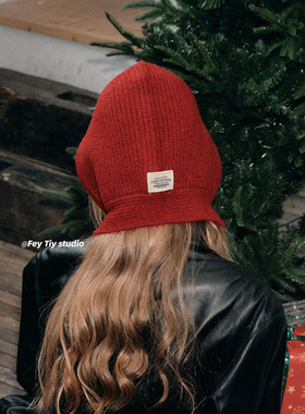 FeyTiy 小红帽秋冬季绑带保暖巴拉克拉法帽时髦复古套头护耳帽女