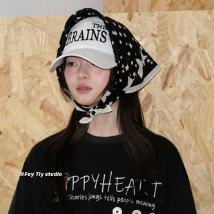 纯棉丝巾 y2k音乐节小方巾头巾辣妹百搭春夏新款 feytiy 原创星星